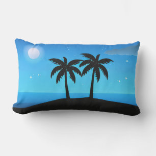 Tropical Island Silhouette med Måne och Stars Lumbarkudde