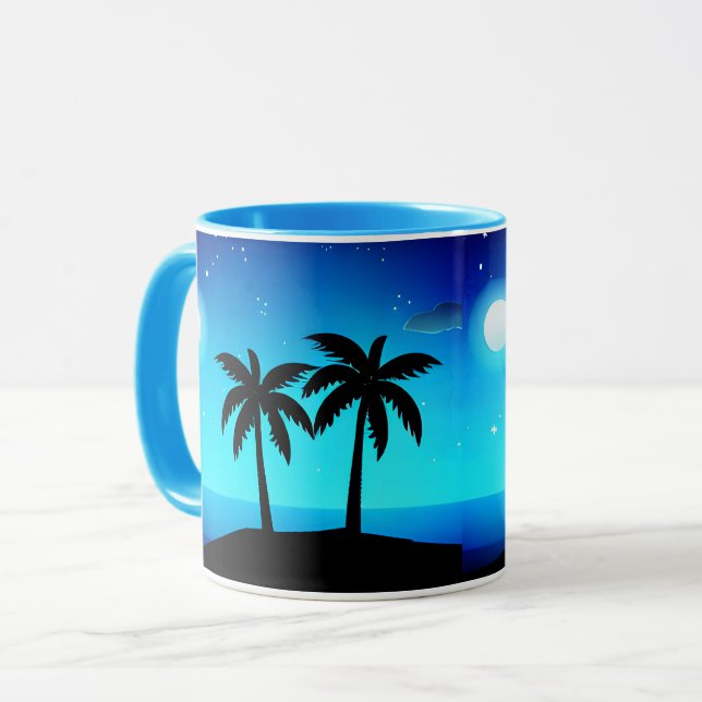 Tropical Island Silhouette med Måne och Stars Mugg (Framsida vänster)