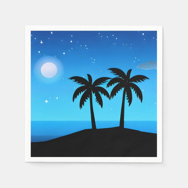 Tropical Island Silhouette med Måne och Stars Pappersservett (Framsidan)