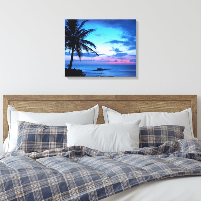 Tropical Island Söt Rosa Blue Sunset liggande Canvastryck (Insitu (sovrum))