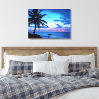 Tropical Island Söt Rosa Blue Sunset liggande Canvastryck
