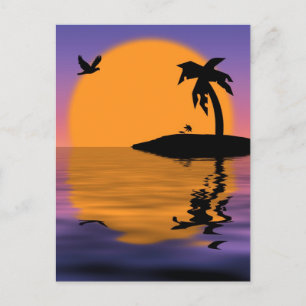 Tropical Island Sunset Postcard Vykort