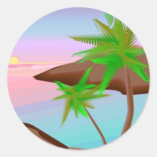 Tropical Island Sunset Sticker Runt Klistermärke (Framsida)