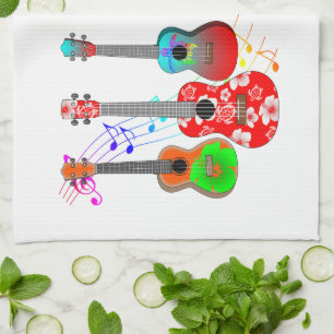 Tropical Island Ukulele Player Music Kökshandduk