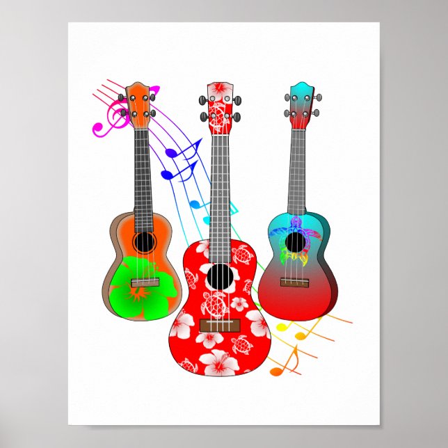 Tropical Island Ukulele Player Music Poster (Framsidan)