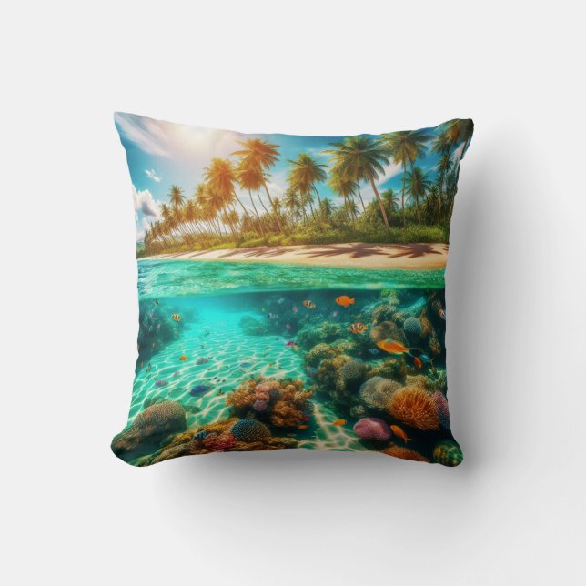 Tropical Island Underwater Beach Ocean Fish Kudde (Framsida)