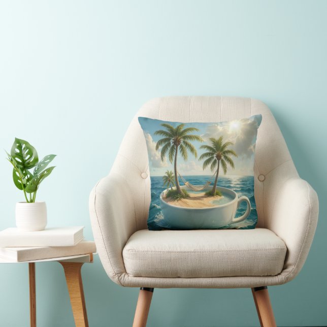 Tropical Island With Hammock in a Teacup Kudde (Stol)