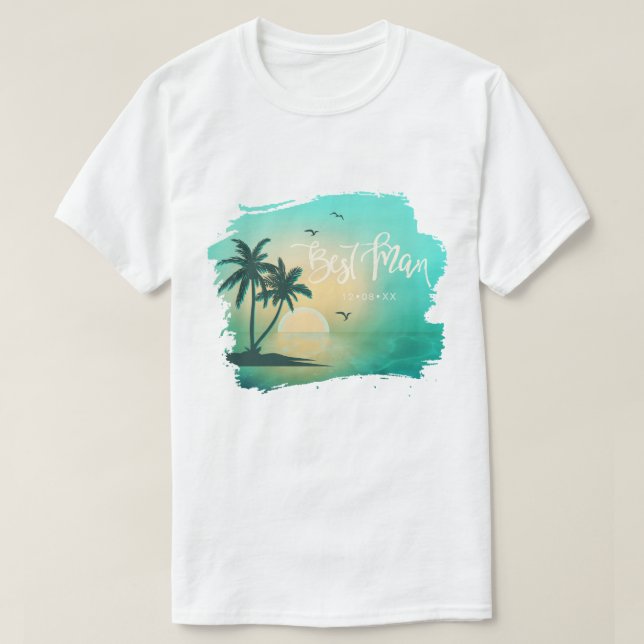 Tropical Isle Best Man Teal ID581 T Shirt (Design framsida)