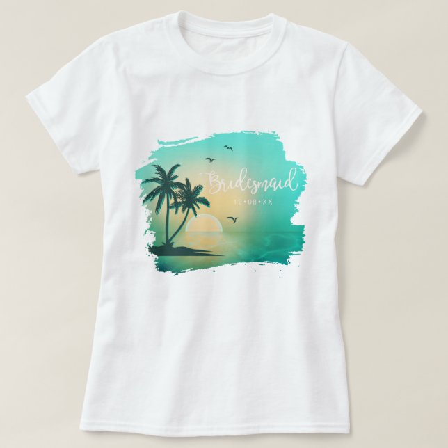 Tropical Isle Sunrise Bridesmaid Teal ID581 T Shirt (Design framsida)