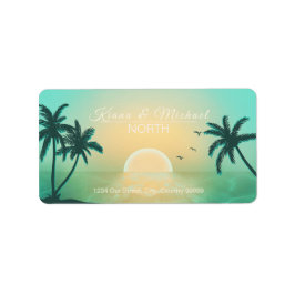 Tropical Isle Sunrise Bröllop Teal ID581 Adressetikett