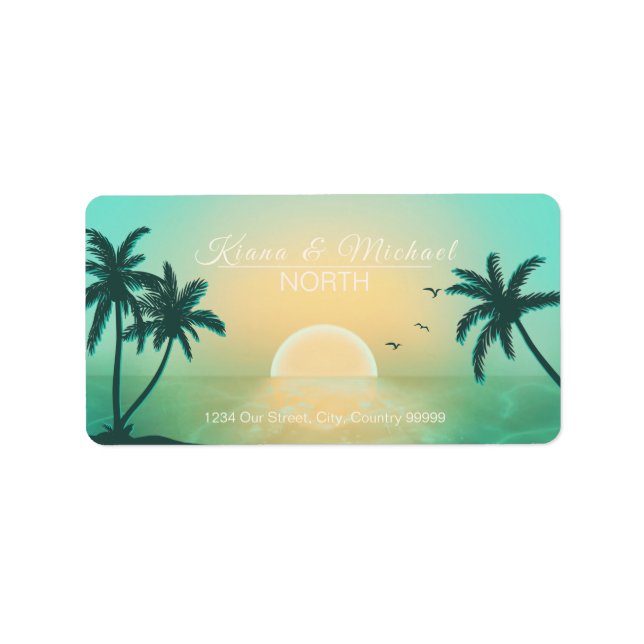 Tropical Isle Sunrise Bröllop Teal ID581 Adressetikett (Framsidan)