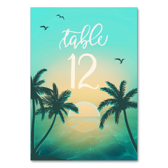 Tropical Isle Sunrise Bröllop Teal ID581 Bordsnummer (Framsidan)