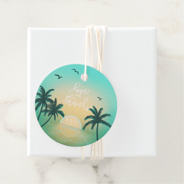 Tropical Isle Sunrise Bröllop Teal L1 ID581 Gåvor Etiketter (På plats)
