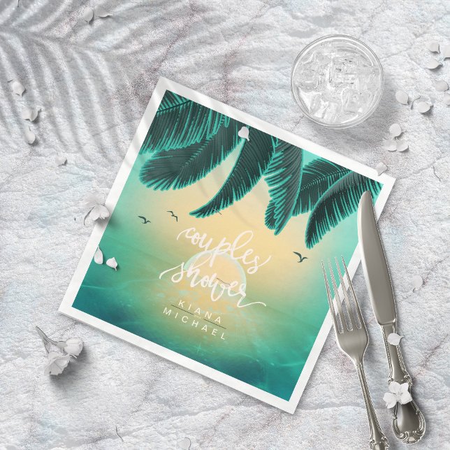 Tropical Isle Sunrise Couples Shower Teal ID581 Pappersservett (Skapare uppladdad)