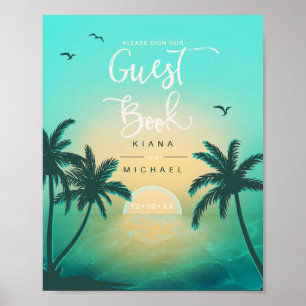 Tropical Isle Sunrise Guest Book Teal ID581 Poster
