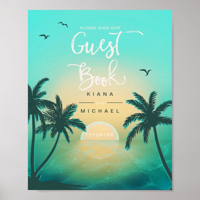 Tropical Isle Sunrise Guest Book Teal ID581 Poster (Framsidan)