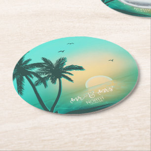 Tropical Isle Sunrise Mr & Teal ID581 Underlägg Papper Rund