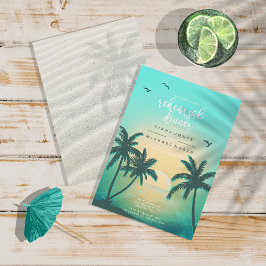 Tropical Isle Sunrise Rehearsal Dinner Teal ID581 Inbjudningar
