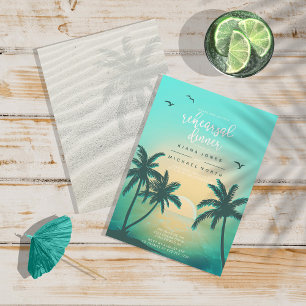 Tropical Isle Sunrise Rehearsal Dinner Teal ID581 Inbjudningar