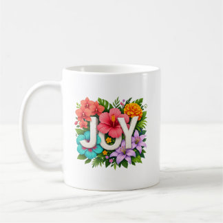 Tropical JOY - Floral Summer Hibiscus Typography Kaffemugg