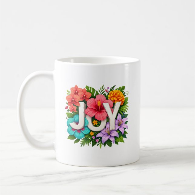 Tropical JOY - Floral Summer Hibiscus Typography Kaffemugg (Vänster)