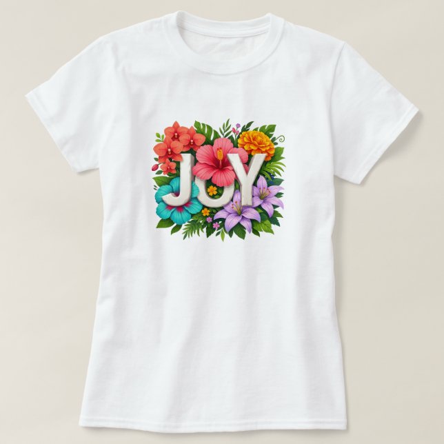 Tropical JOY - Floral Summer Hibiscus Typography T Shirt (Design framsida)