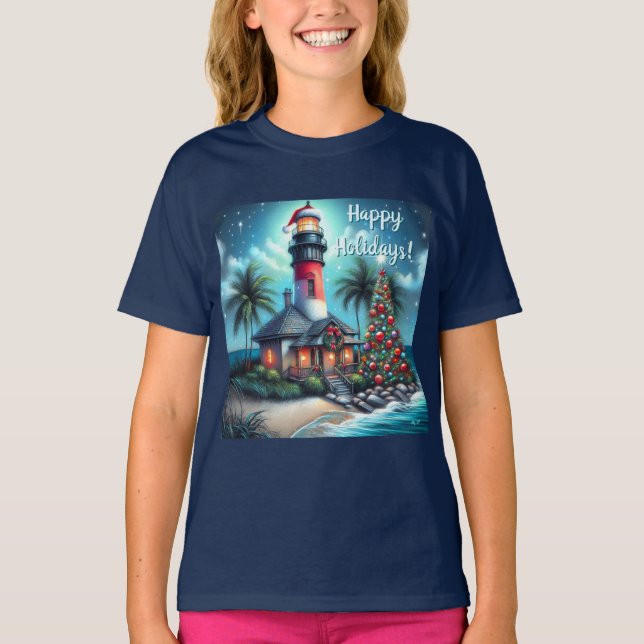 Tropical jul Lighthouse-Personlig T Shirt (Framsida)