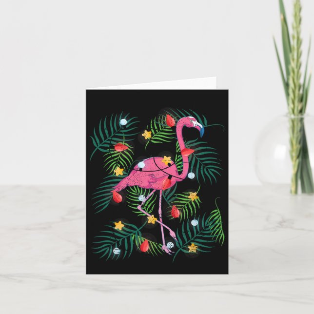 Tropical Julafton Funny Rosa Flamingo Hawaiian Chr Kort (Framsida)