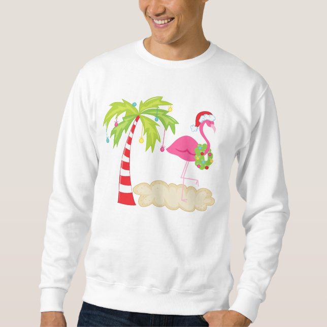 Tropical Julgran Flamingo t-Shirt Sweatshirt (Framsida)