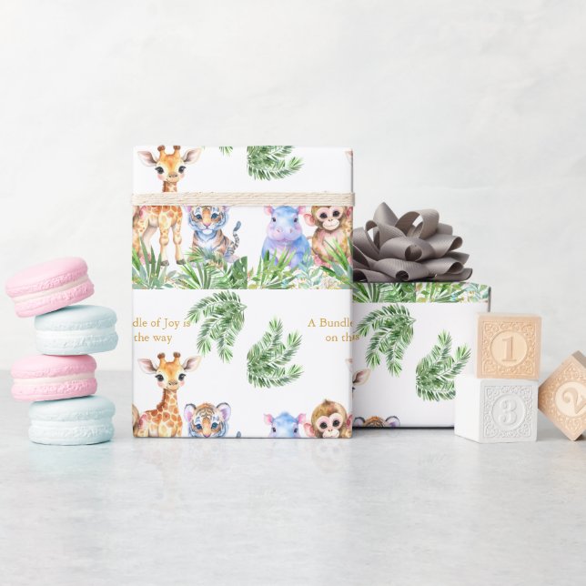 Tropical Jungle Baby djur Presentpapper (Baby Shower)