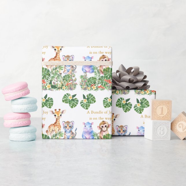 Tropical Jungle baby djur Presentpapper (Baby Shower)