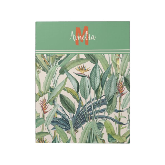 Tropical Jungle Banana Träd Strelitzia Monogram Anteckningsblock (Roterad)