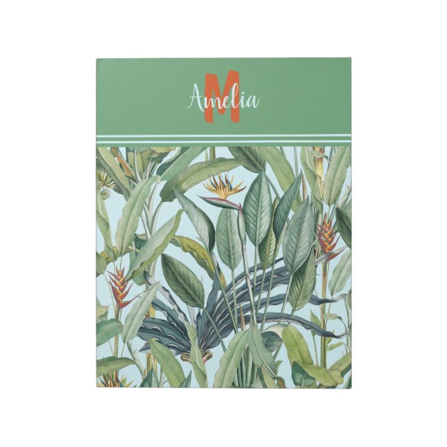 Tropical Jungle Banana Träd Strelitzia Monogram Anteckningsblock (Roterad)