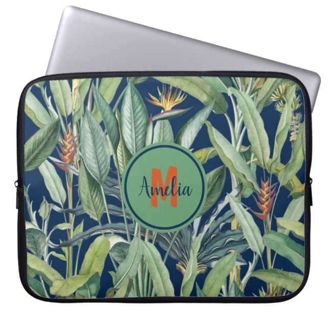 Tropical Jungle Banana Träd Strelitzia Monogram Laptop Fodral (Framsidan)