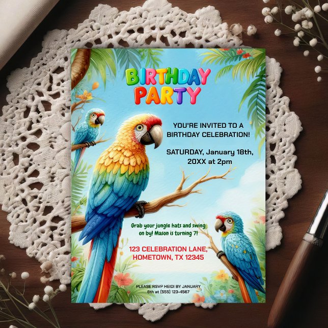 Tropical Jungle Birthday Party Invitation for Kids Vykort (Skapare uppladdad)