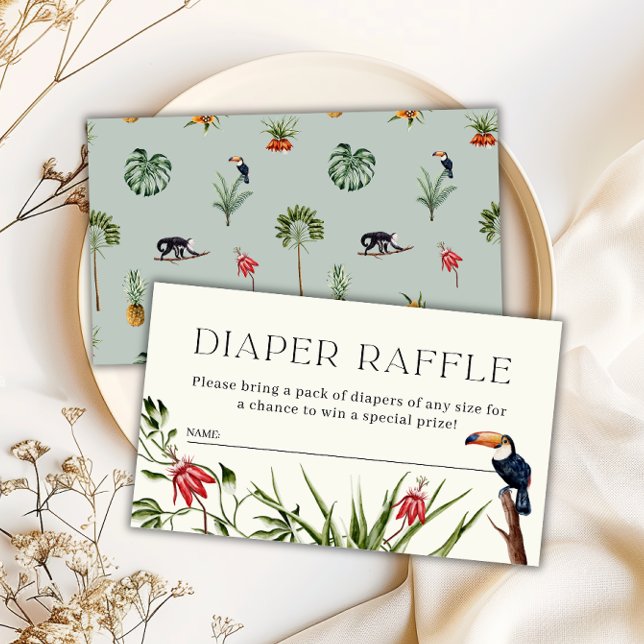 Tropical Jungle Boy Shower Diaper Raffle Tilläggskort (Tropical Jungle Boy Baby Shower Diaper Raffle Enclosure Card- Front & Back)