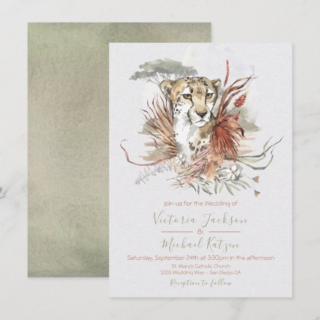Tropical Jungle Cheetah Wedding-inbjudningar Inbjudningar (Fram/baksida)