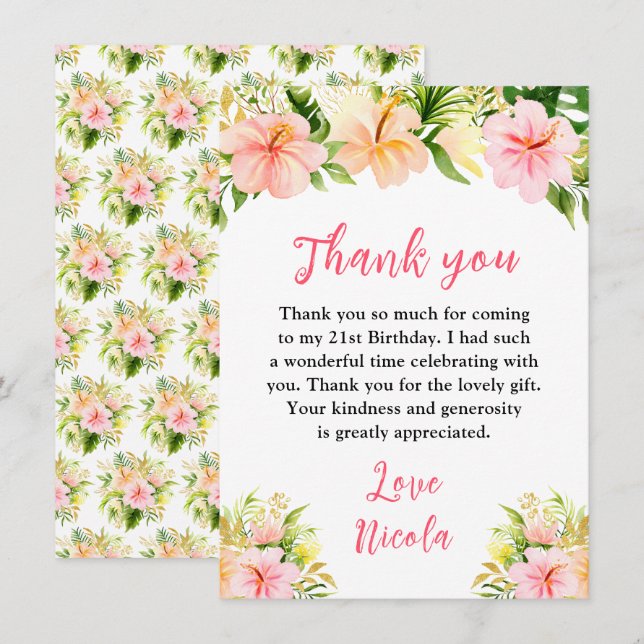 Tropical Jungle Floral Birthday Tack Kort (Fram/baksida)