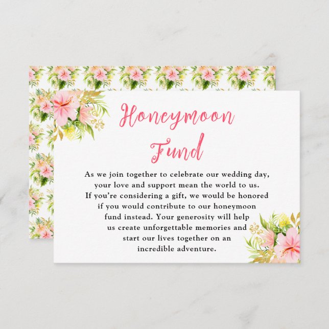 Tropical Jungle Floral Wedding Honeymoon Fund Tilläggskort (Fram/baksida)