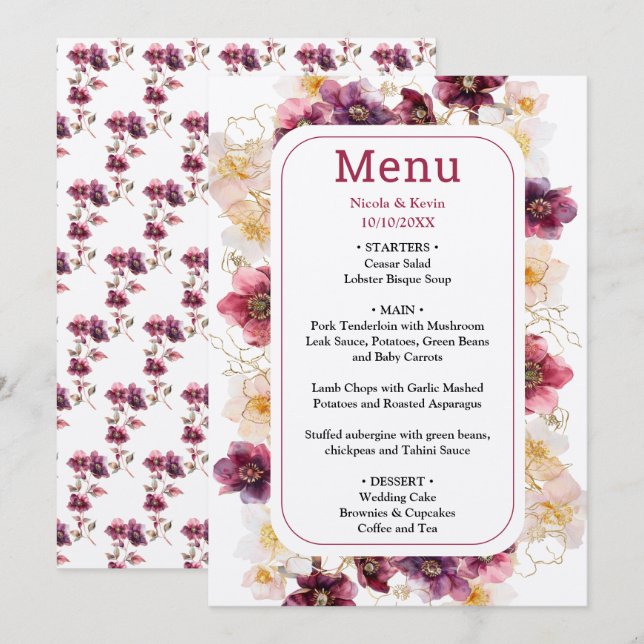 Tropical Jungle Floral Wedding Meny (Fram/baksida)