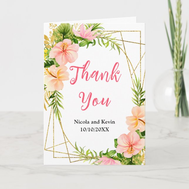 Tropical Jungle Floral Wedding Tack Kort (Framsida)