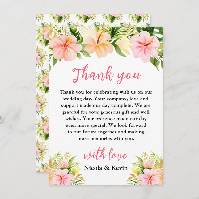 Tropical Jungle Floral Wedding Tack Kort (Fram/baksida)