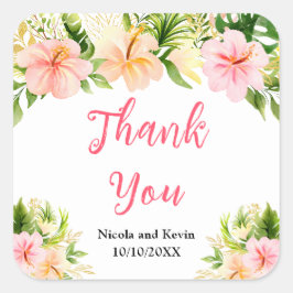 Tropical Jungle Floral Wedding Thank You Fyrkantigt Klistermärke