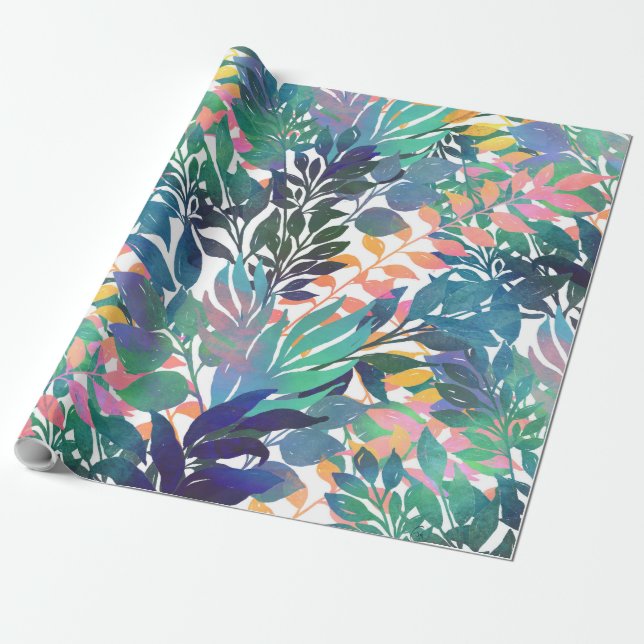 Tropical Jungle Foliage Watercolor Greenery Presentpapper (Utrullad)
