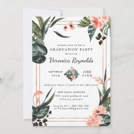 Tropical Jungle Greenery | ROSA BLOMMIGT STUDENTEN Inbjudningar