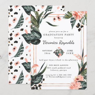 Tropical Jungle Greenery   ROSA BLOMMIGT STUDENTEN Inbjudningar