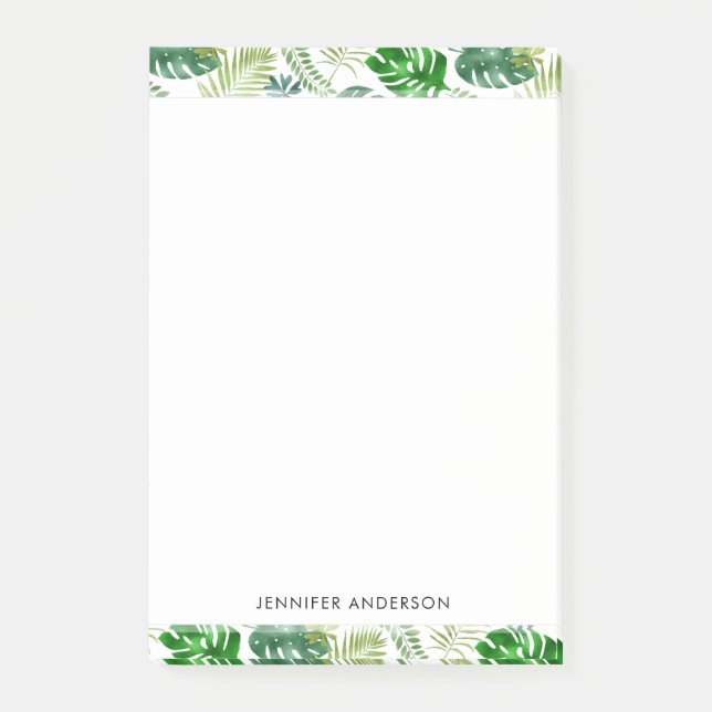 Tropical Jungle Grönt White Monstera Handflatan Lö Post-it Block (Framsida)