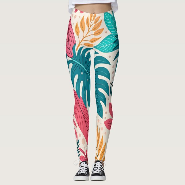 Tropical Jungle Leaf Pattern Leggings (Framsida)