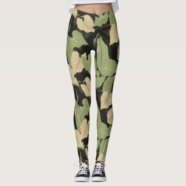 Tropical Jungle Leaves Leggings (Framsida)