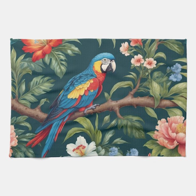 Tropical Jungle Löv, färglös papegoja Kökshandduk (Horisontell)